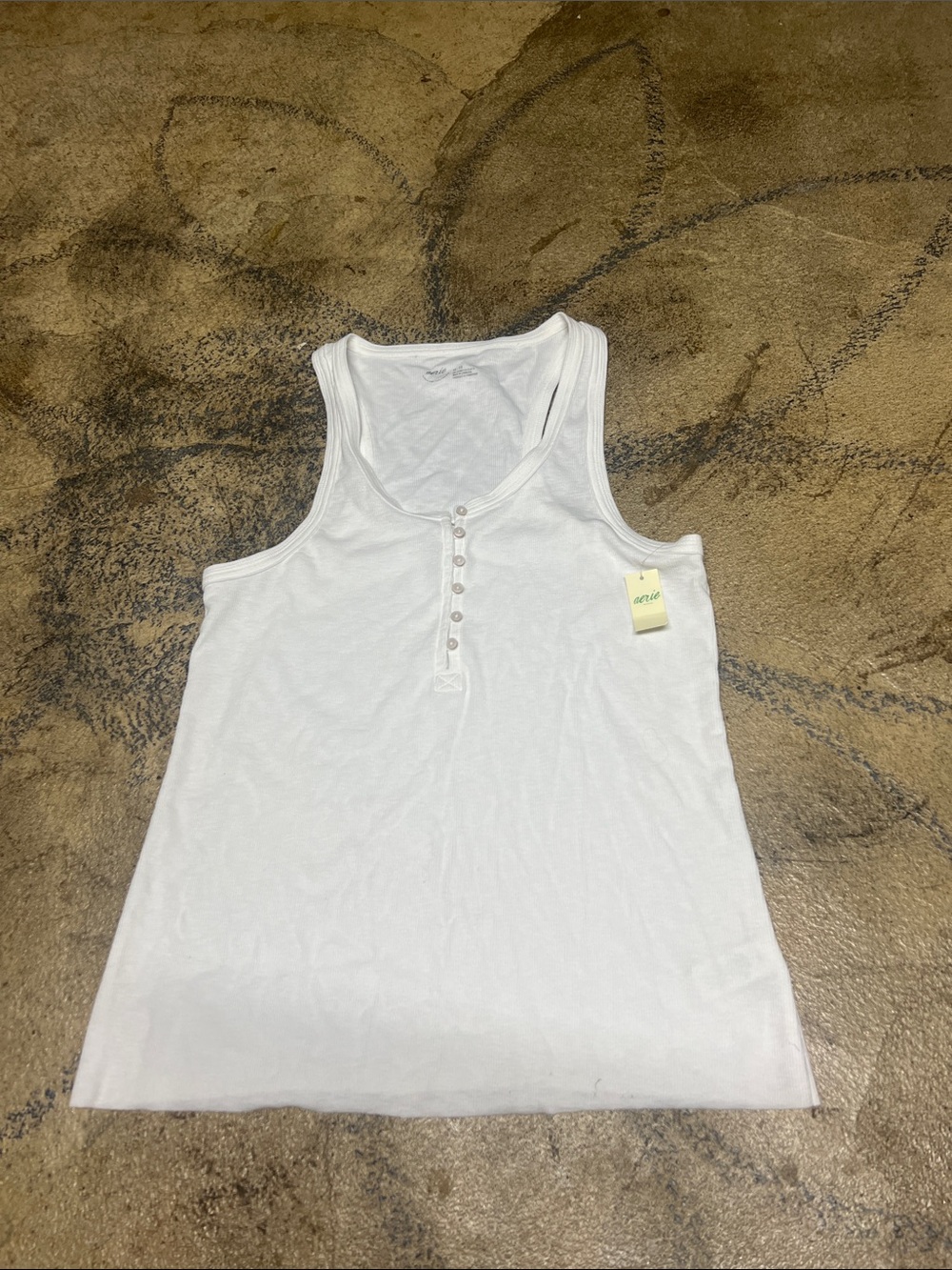 aerie White Henley-Style Tank Top with Button Placket